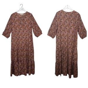 NATURAL LIFE Long Sleeve Becca Brown Tiered Floral Maxi Dress Sz XL